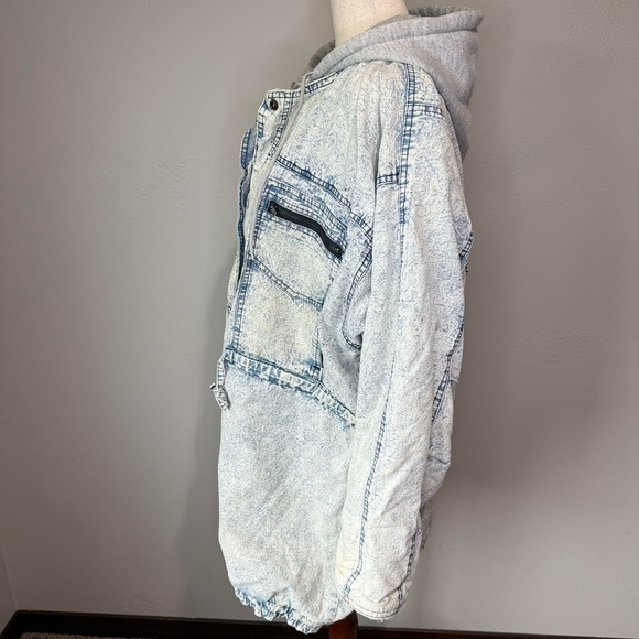 Vintage Acid Wash Denim Parka Jacket with Attached Hoodie | Size L - Picture 6 of 15